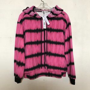 NEW Alice & Olivia Tie Dye Mary Jane Zip Jacket Crochet Hood Hi Lo Hem Size S